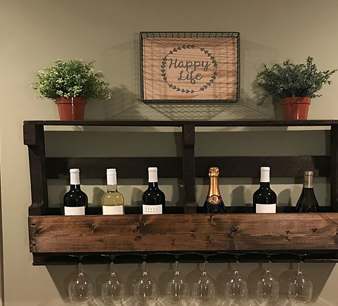 Pallet Wine Rack with Top Wine Glass Holder Pallet Wine Etsy