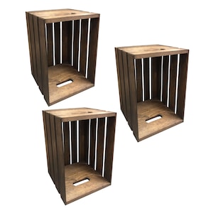3 Pack of Dark Walnut Stained Wooden Crates for Building Shelves - Stackable Wooden Crate for Building Display Shelves - Wood Crate Shelves
