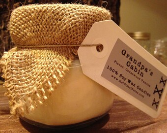 Cedarwood Vanilla Candle – Grandpa's Cabin Scent - Soy Wax Candle - 8 oz Mason Jar