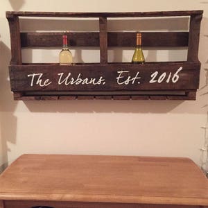 Pallet Wine Rack with Custom Lettering Wine Glass Holder Pallet Wine Bar Wall Organizer for Wine Glasses and Bottles image 2