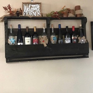 Pallet Wine Rack with Custom Lettering Wine Glass Holder Pallet Wine Bar Wall Organizer for Wine Glasses and Bottles image 6