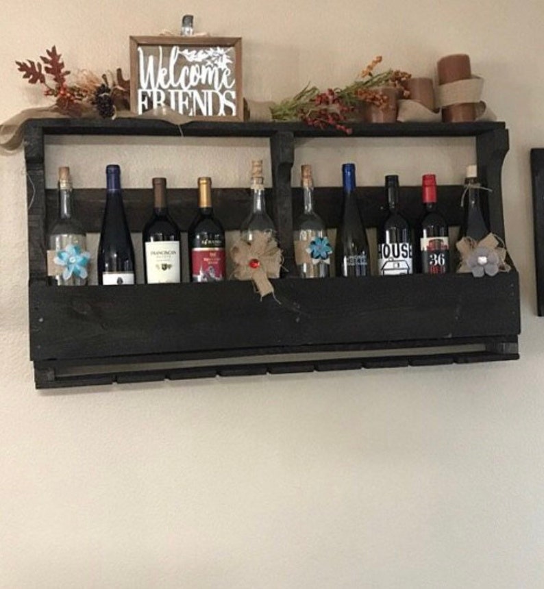 Pallet Wine Rack with Custom Lettering Wine Glass Holder Pallet Wine Bar Wall Organizer for Wine Glasses and Bottles image 6