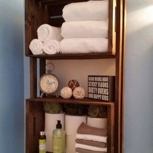 Spa Style Crate Shelf Towel Rack - Crate Bathroom Organizer - Crate Wall Storage - Bathroom Spa Storage Shelf - Rustic Spa Wood Decor