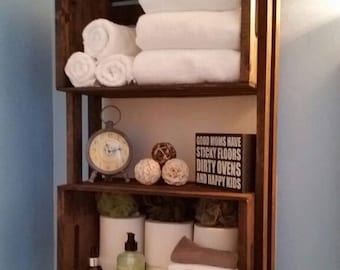 Spa Style Crate Shelf Towel Rack - Crate Bathroom Organizer - Crate Wall Storage - Bathroom Spa Storage Shelf - Rustic Spa Wood Decor