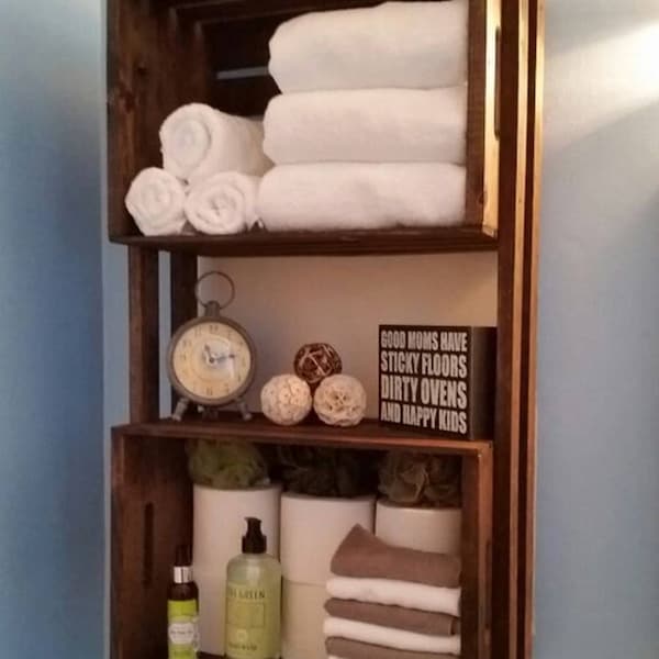 Toallero con estante estilo spa - Organizador de baño con cajón - Almacenamiento de pared con cajón - Estante de almacenamiento para spa - Decoración rústica de madera para spa