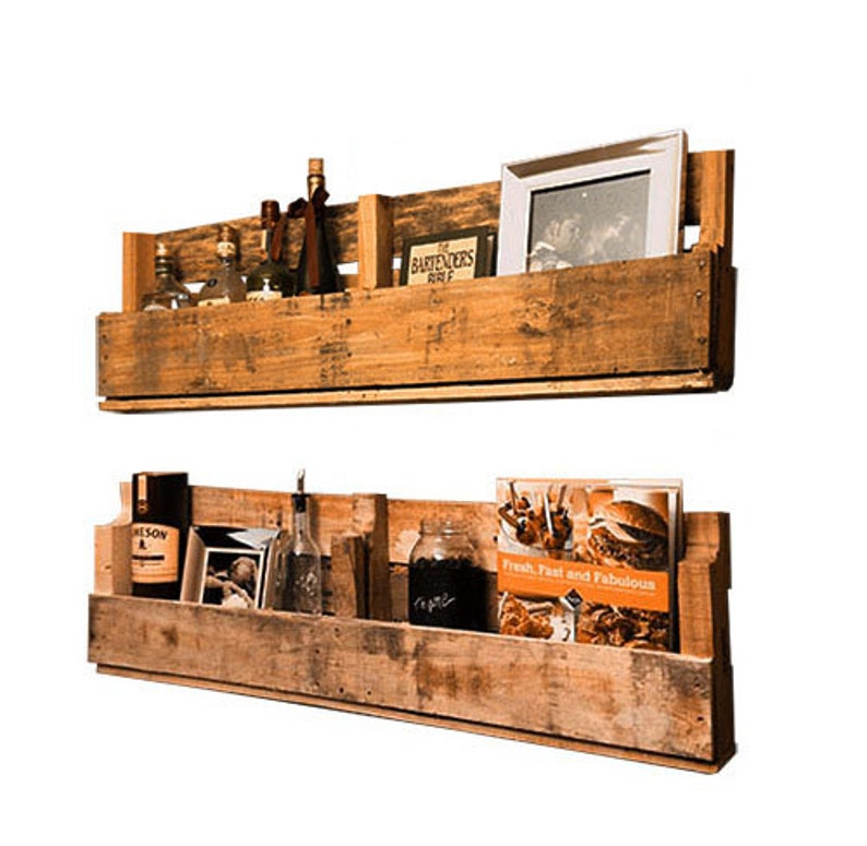 Wood Pallet Shelf Magazine Rack Wall Shelf Organizer Bottle Holder image 4