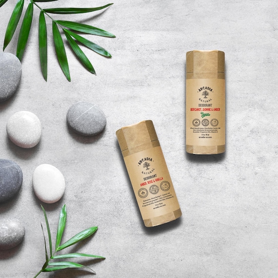 Natural deodorant, Aluminum-free, baking soda–free. Vegan or beeswax options available.