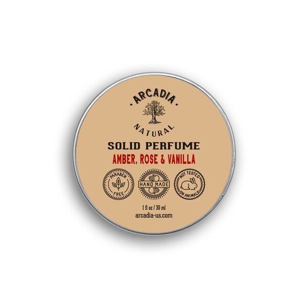 Solid Perfume Amber Rose and Vanilla, Sweet, and Exotic Scent, Alcohol-Free and easy for on-the-go use