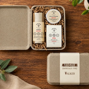 Personalized Men's Self-Care Gift Box, All-Natural Soap, Cologne, Deodorant, Beard Oil (Eco-Friendly)
