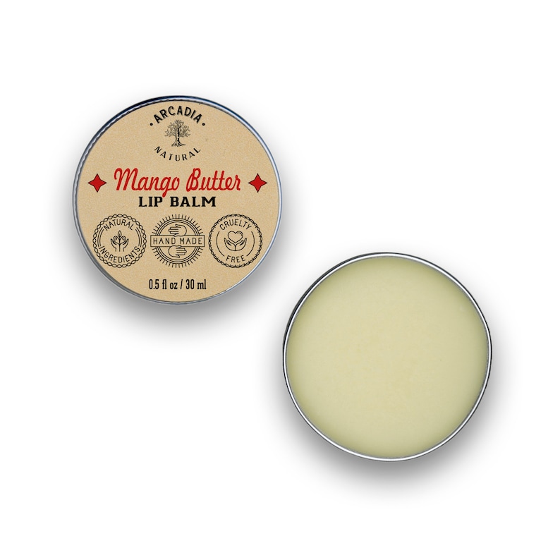 Mango Butter Lip Balm, Organic, Nourishing, and Hydrating, With Castor Oil and Jojoba Oil, 0.5 Oz Travel Size Tin