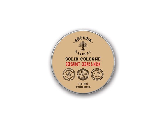 Solid Cologne Bergamot Cedar and Musk A Clean and fresh cologne for everyday wear Alcohol Free and easy for on the go use