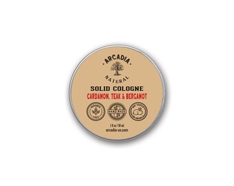 Solid Cologne Cardamom, Teak and Bergamot, A Woody, Earthy and Sweet scent, Alcohol-Free and easy for on-the-go use