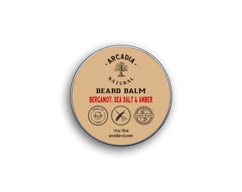 Beard Balm, Bergamot Sea Salt and Amber, Handmade Natural Beard Moisturizer, Conditioner, and Effortless Styling