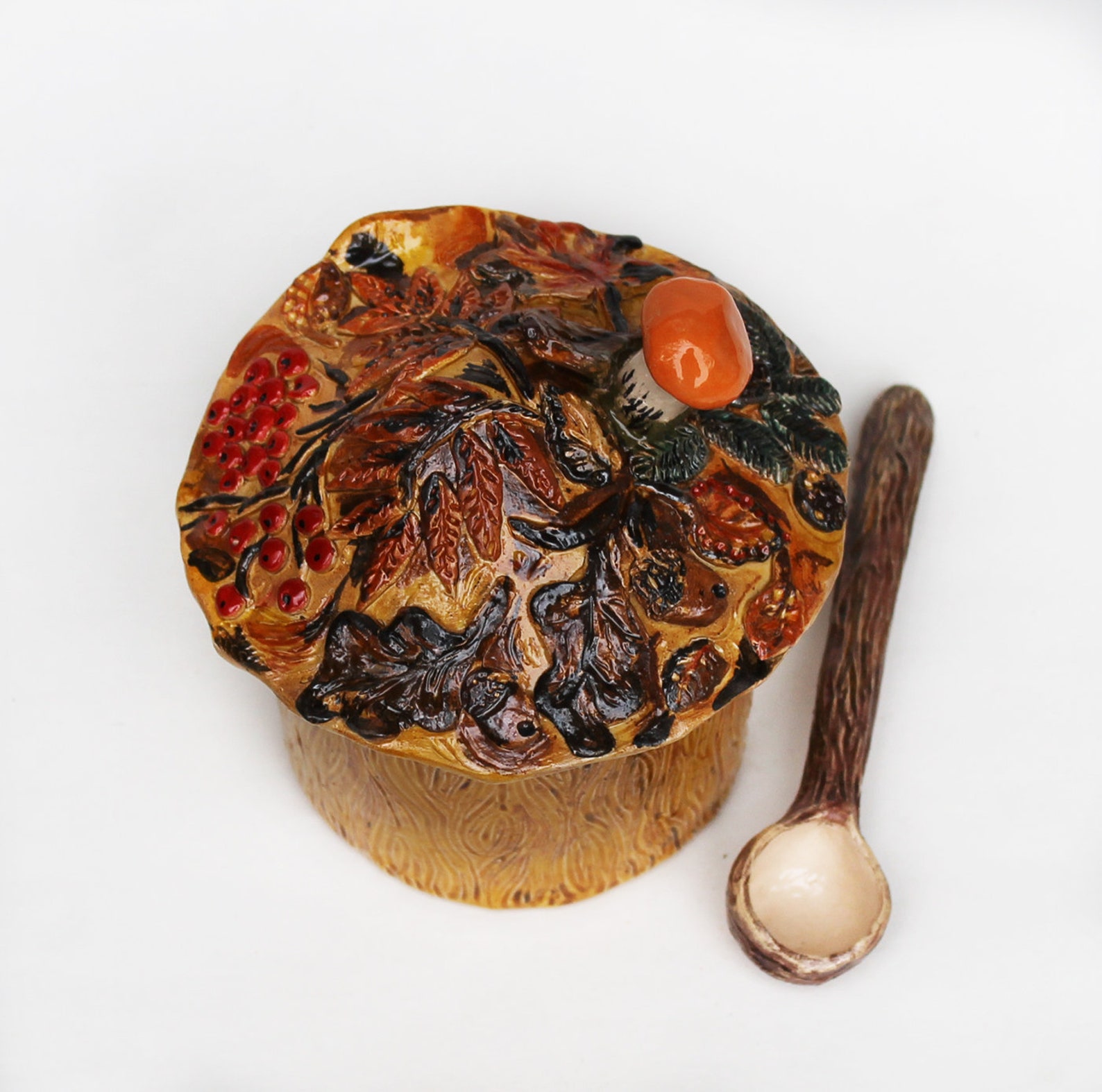 Ceramic Sugar Jar with Spoon Mushroom pottery sugar bowl Etsy