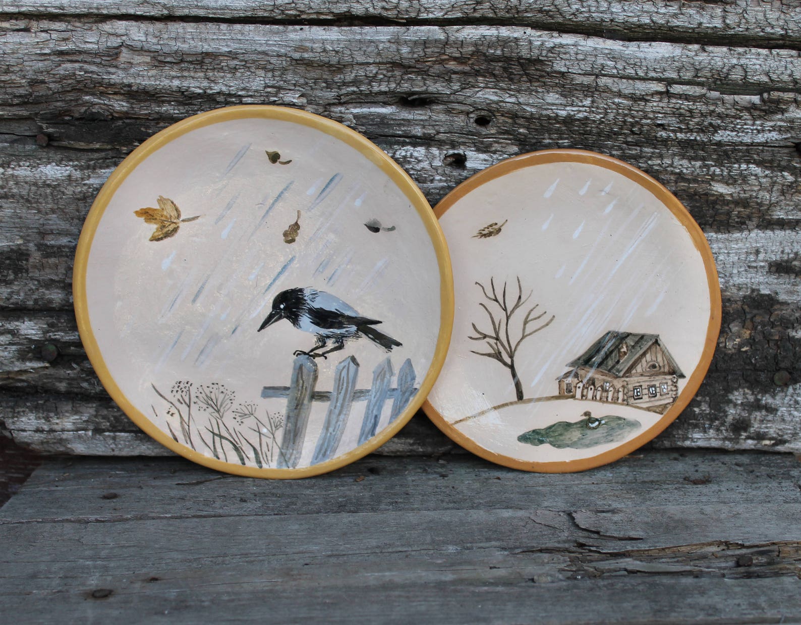 Ceramic Plates Set Hand Built Pottery Plates Crow Rawen Etsy