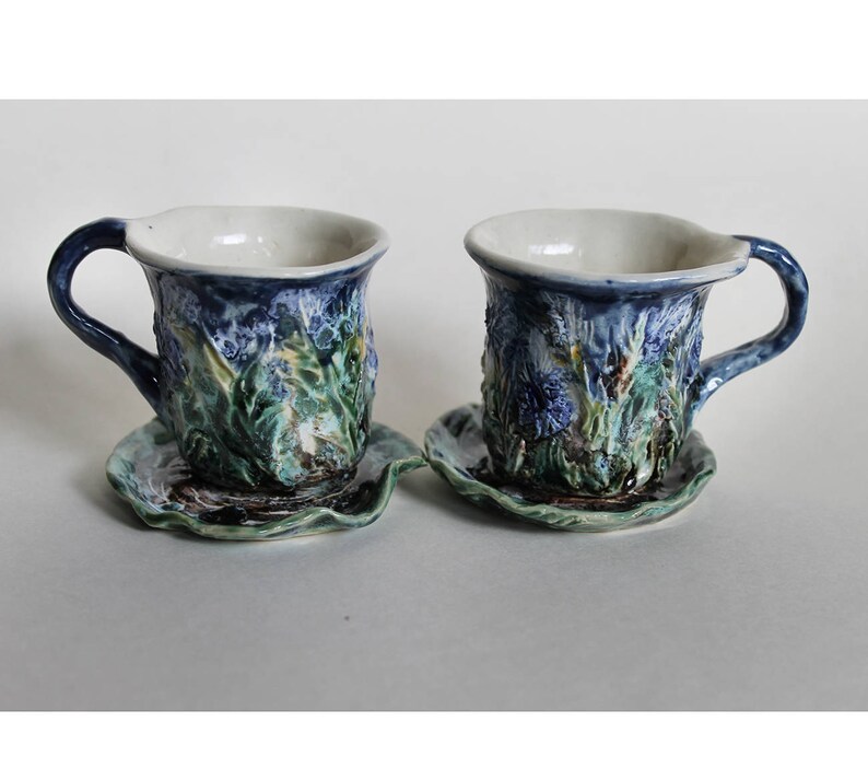 Ceramic Espresso Cup and Saucer Blue and Green Hand Built Etsy