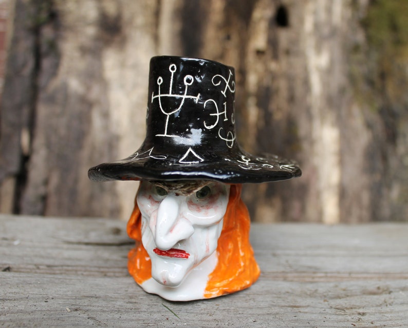 Witch sculpture Witch ceramic Candle holder Sculptural black Etsy
