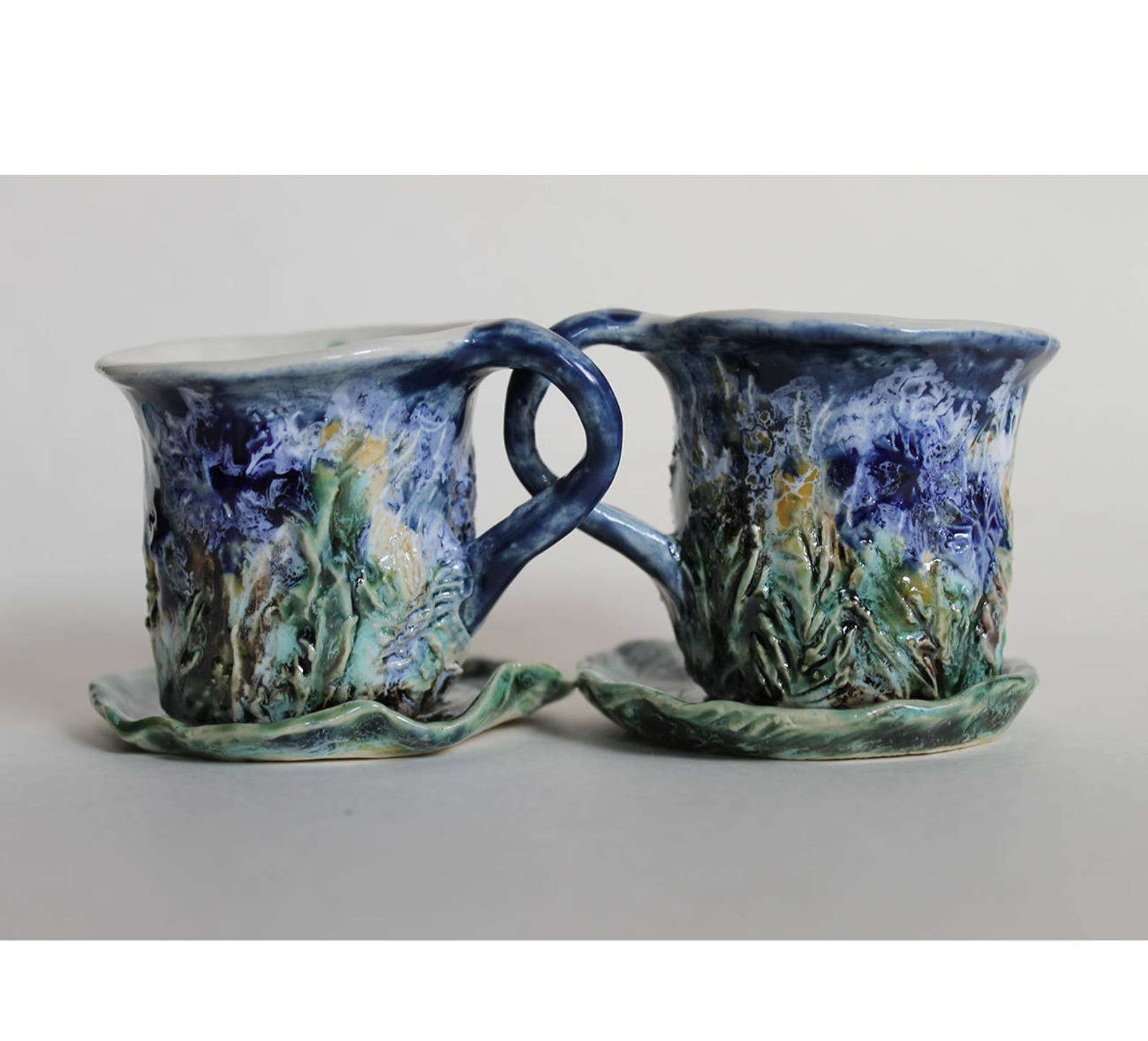 Ceramic Espresso Cup and Saucer Blue and Green Hand Built Etsy