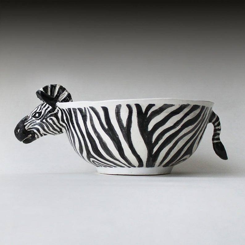 Black and White Zebra Ceramic Bowl striped Art Ceramic soup Etsy
