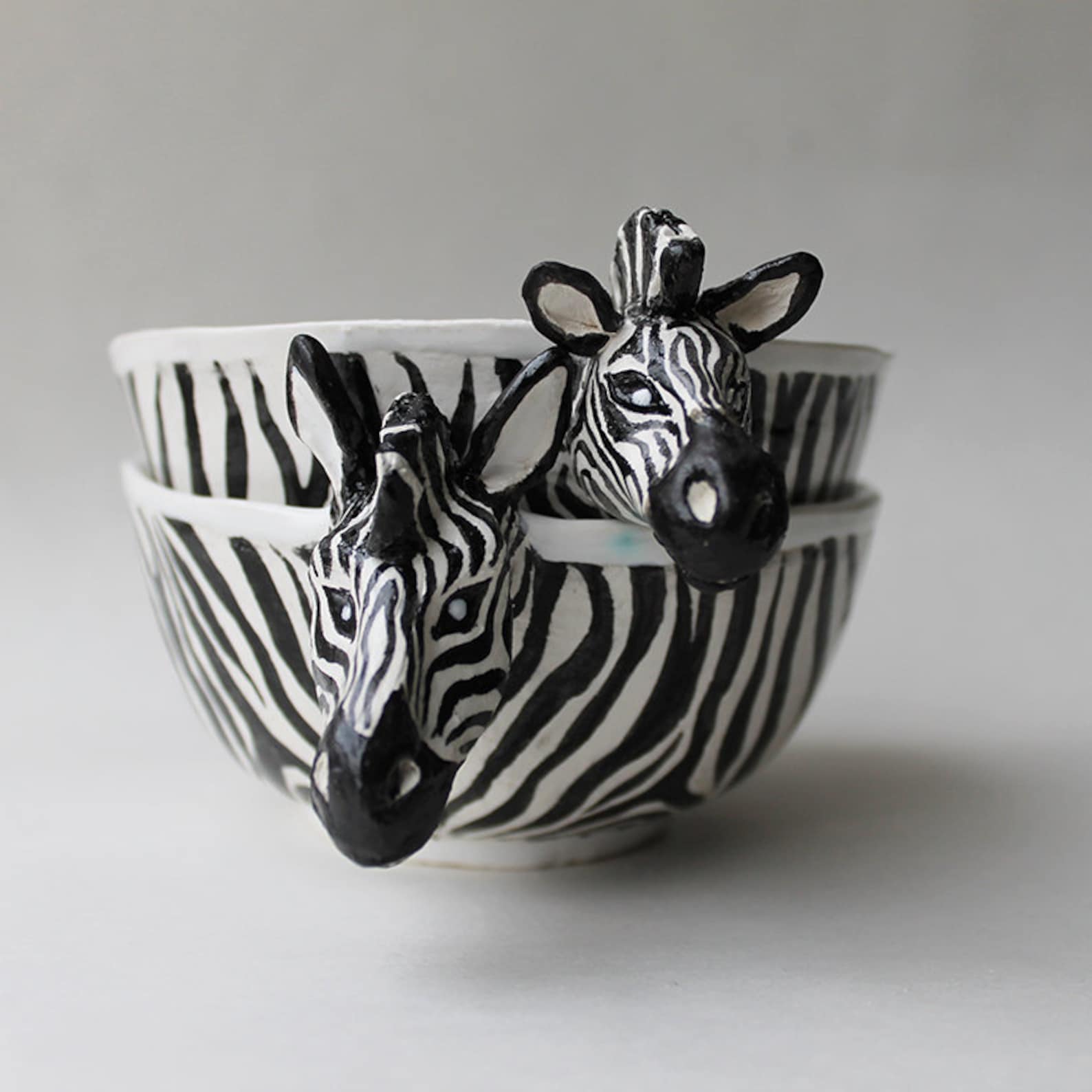 Black and White Zebra Ceramic Bowl striped Art Ceramic soup Etsy