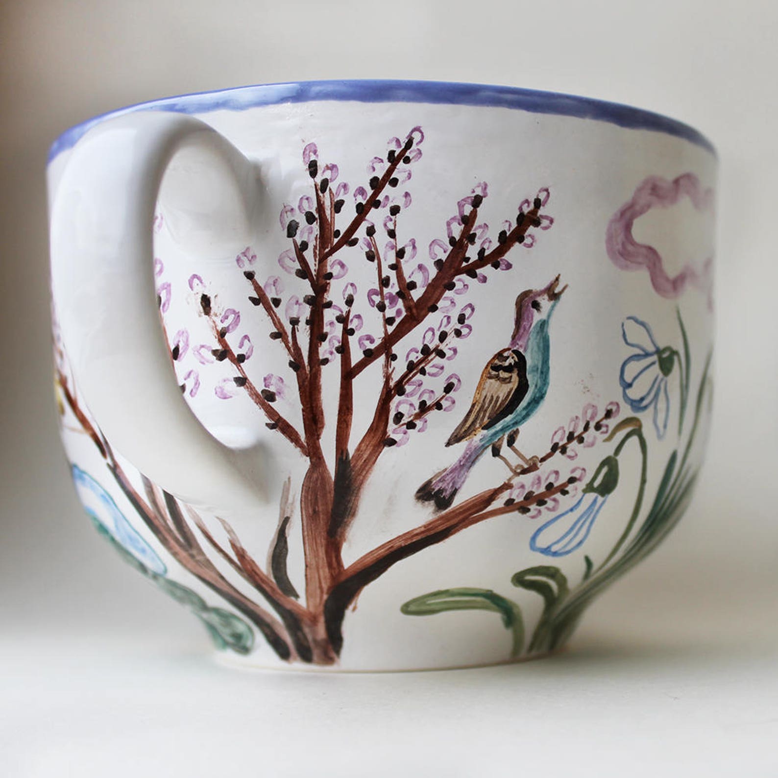 Oversized Spring Ceramic Soup Mug hand painted pottery Etsy