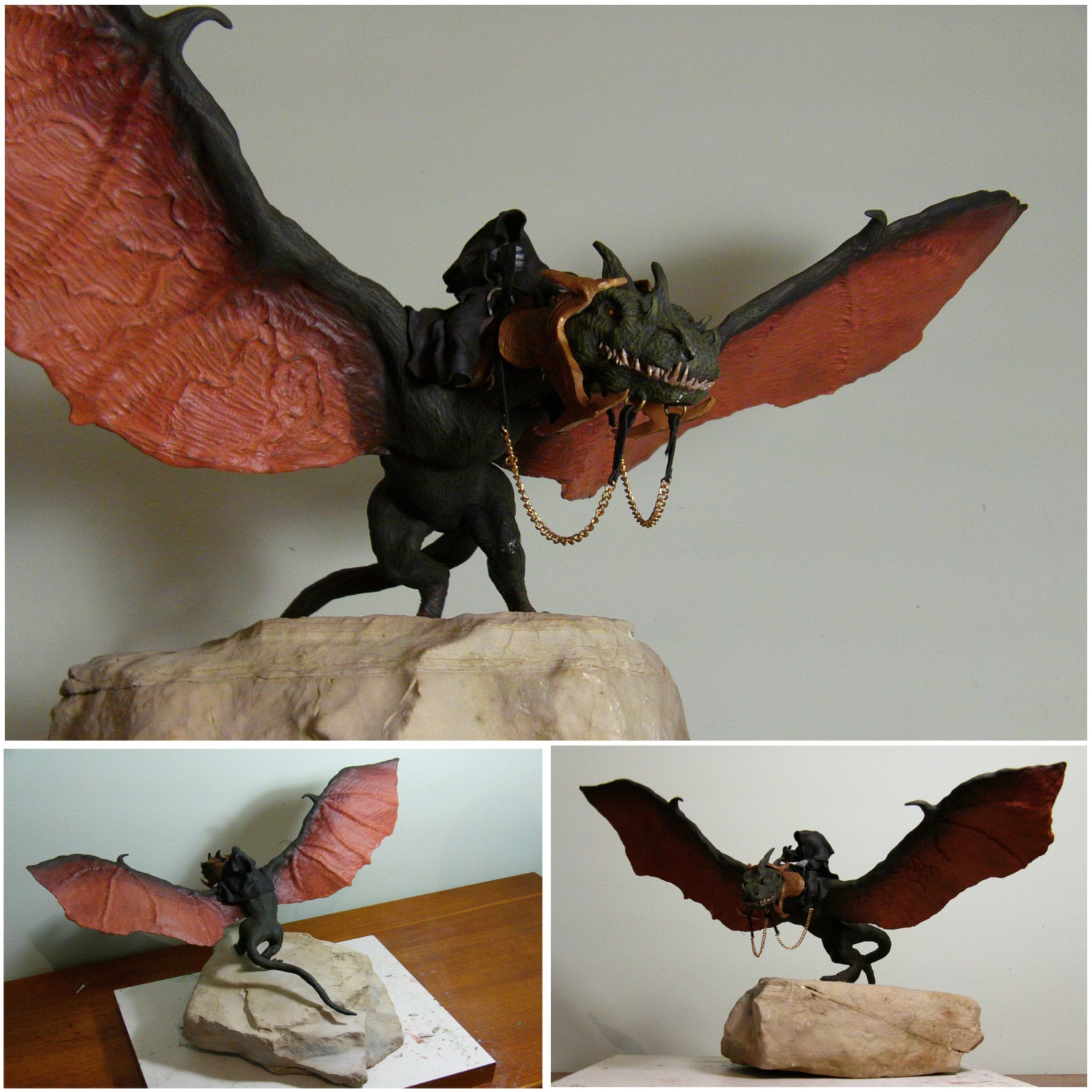 Esempio di lavoro personalizzato - Nazgul in sella alla scultura Fellbeast / Signore degli anelli