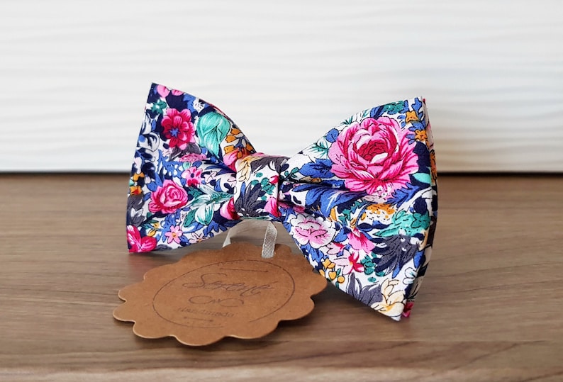 blue aquamarine and pink flowers fantasy groom bow tie gift for him self tie bow tie or pre tied bow tie men bow tie Floral bow tie