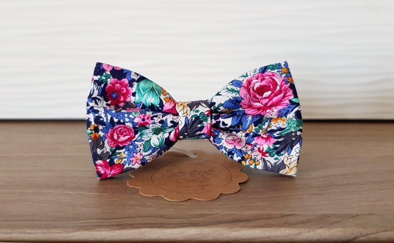blue aquamarine and pink flowers fantasy groom bow tie gift for him self tie bow tie or pre tied bow tie men bow tie Floral bow tie