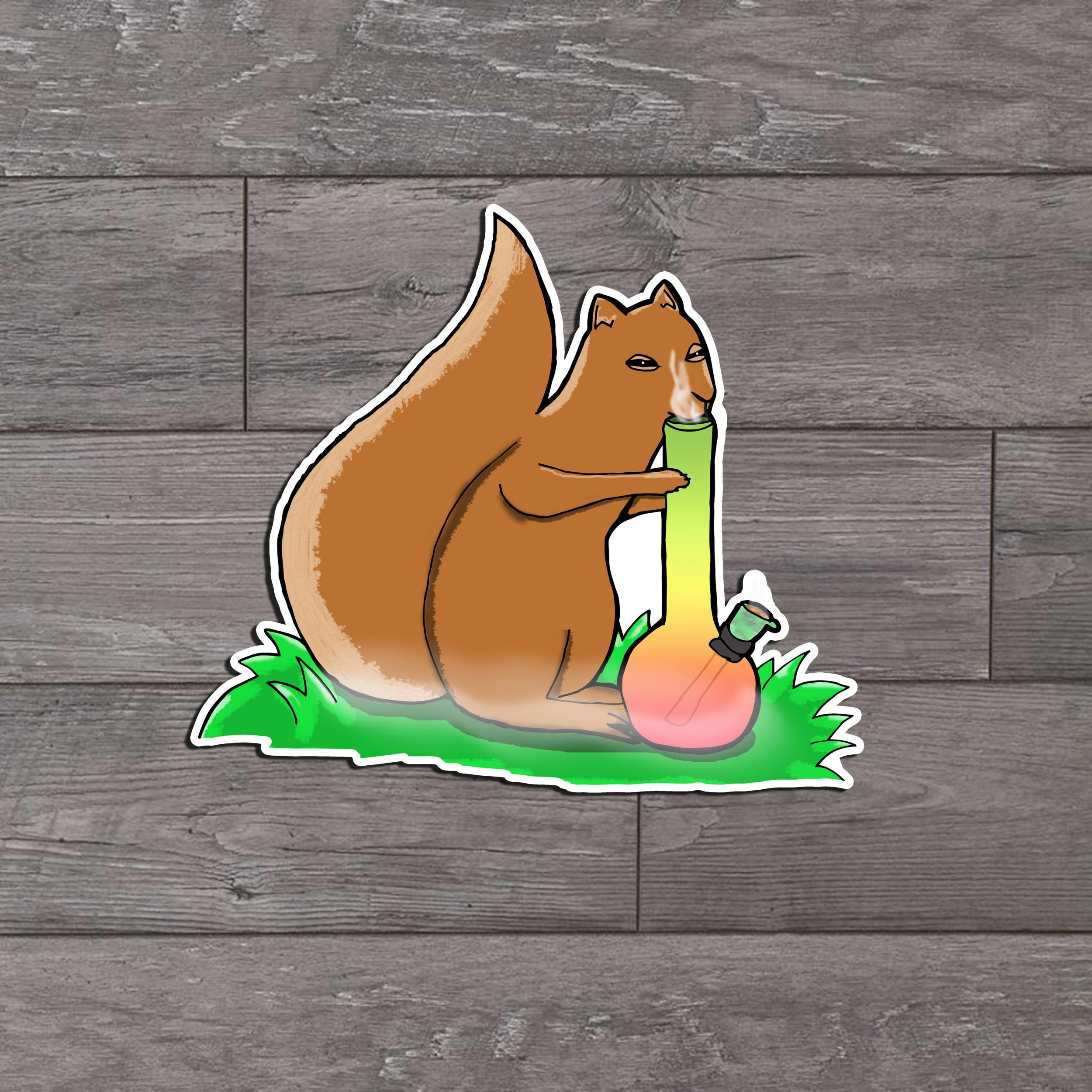 Smoking Squirrel With Bong Die Cut Sticker