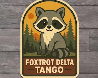 Foxtrot Delta Tango Raccoon Die Cut Sticker, National Park