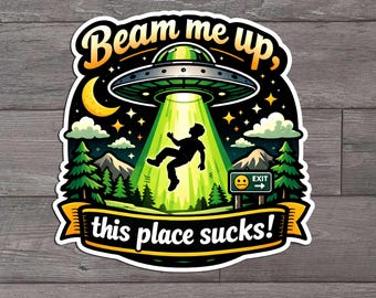 Beam Me Up UFO Die Cut Vinyl Sticker