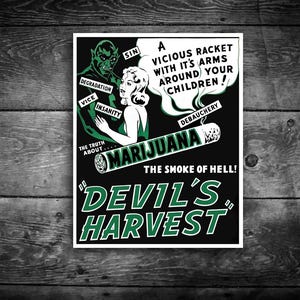 Marijuana Devil&#39;s Harvest Propaganda Sticker