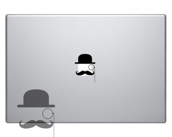 Mustache With A Hat and Monocle Vinyl Sticker Laptop Macbook Mac Air Apple