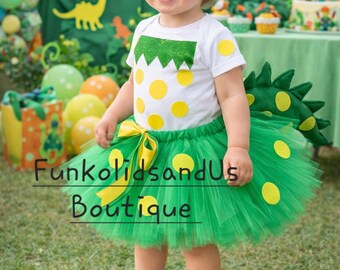 Dinosaur Birthday Outfit: Green Dino Tutu, Bodysuit & Headband