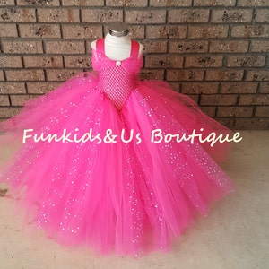 Girls Glitter Pink Ball Gown – Girls Pageant or Special Occasion Gown–Girls Hot Pink Birthday Dress– Princess Fancy Pink Tulle Dress