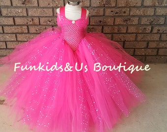 Hot Pink Gown Tutu Dress - Stunning Hot Pink Glittery Gown dress inspired by FunkidsandUs Boutique