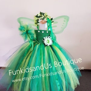 Green Garden Fairy Tutu Dress - Fairies Tutu Dress - Fairy Flower girl Dress -  Fairy dress, wand,  and wings