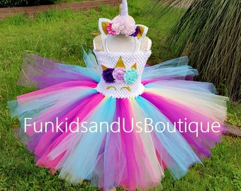 Unicorn Tutu Dress- Unicorn Dress  short Dress  Unicorn Knee length  -  - Unicorn Birthday dress with headband