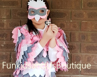 Pink Parrot Costume - Galah bird costume - Bird Costume Kids Parrot Mask and Wing