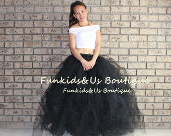 Black  Tulle Skirt Sewn Tutu-  Adult Full Length Tulle Wedding Skirt Tulle - Engagement Photos Bachelorette Tutu