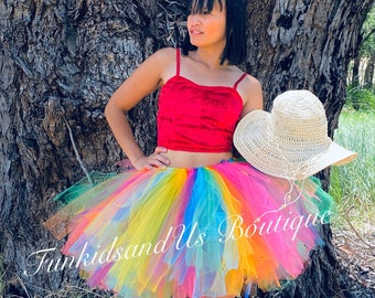 Falda tutú de tul arcoíris: disfraz para festivales rave, moda del orgullo