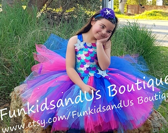 Mermaid Rainbow Tutu Dress - Rainbow Mermaid Dress- Mermaid Costume - Girls Mermaid Tutu Dress - Girls Rainbow Fish Dress Tea length