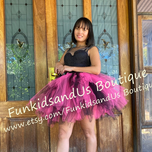 Hot pink and black  Layered Tutu Skirt -  Adult Skirt - Rave Tutu - Adult Cake Smash Tutu -  Black Hot Pink Skirt - Bachelorette Tutus