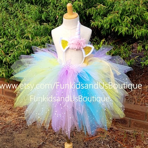 Unicorn tutu skirt headband - Unicorn triple layered skirt - unicorn birthday party, unicorn photo prop, unicorn costume , Pastel rainbow