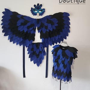 Bower Bird  Costume -  Blue Sewn bird  Costume for toddler, kids teen and adult-    Bird  wings tail mask and shirt -   Blue bird Costume