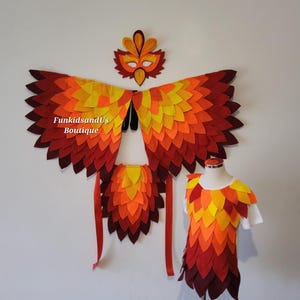 Phoenix Bird Costume Set: Felt Wings, Tunic & Mask