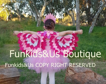 Flmingo bird wings, Collar and Bird Crown - Pinkalicious Flamingo wings