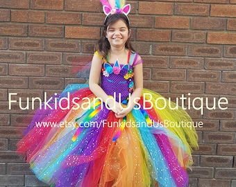 Rainbow Unicorn Dress -  Rainbow glitter tulle  Unicorn Costume -  tutu Dress - Unicorn Outfit Birthday -Unicorn outfit