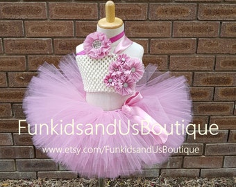 Dusty Rose Tutu - Dusty Rose smash cake photo prop -  Dusty Rose Pink Baby girl outfit - First Birthday Tutu