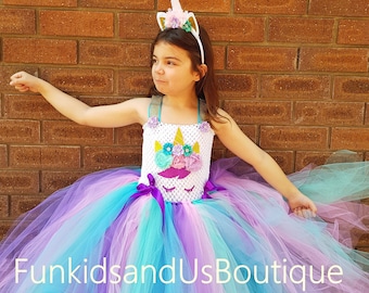 Unicorn Tutu Dress- Unicorn Dress full length  - Unicorn Dress aqua,mint lavender and pink - Unicorn Birthday dress with headband